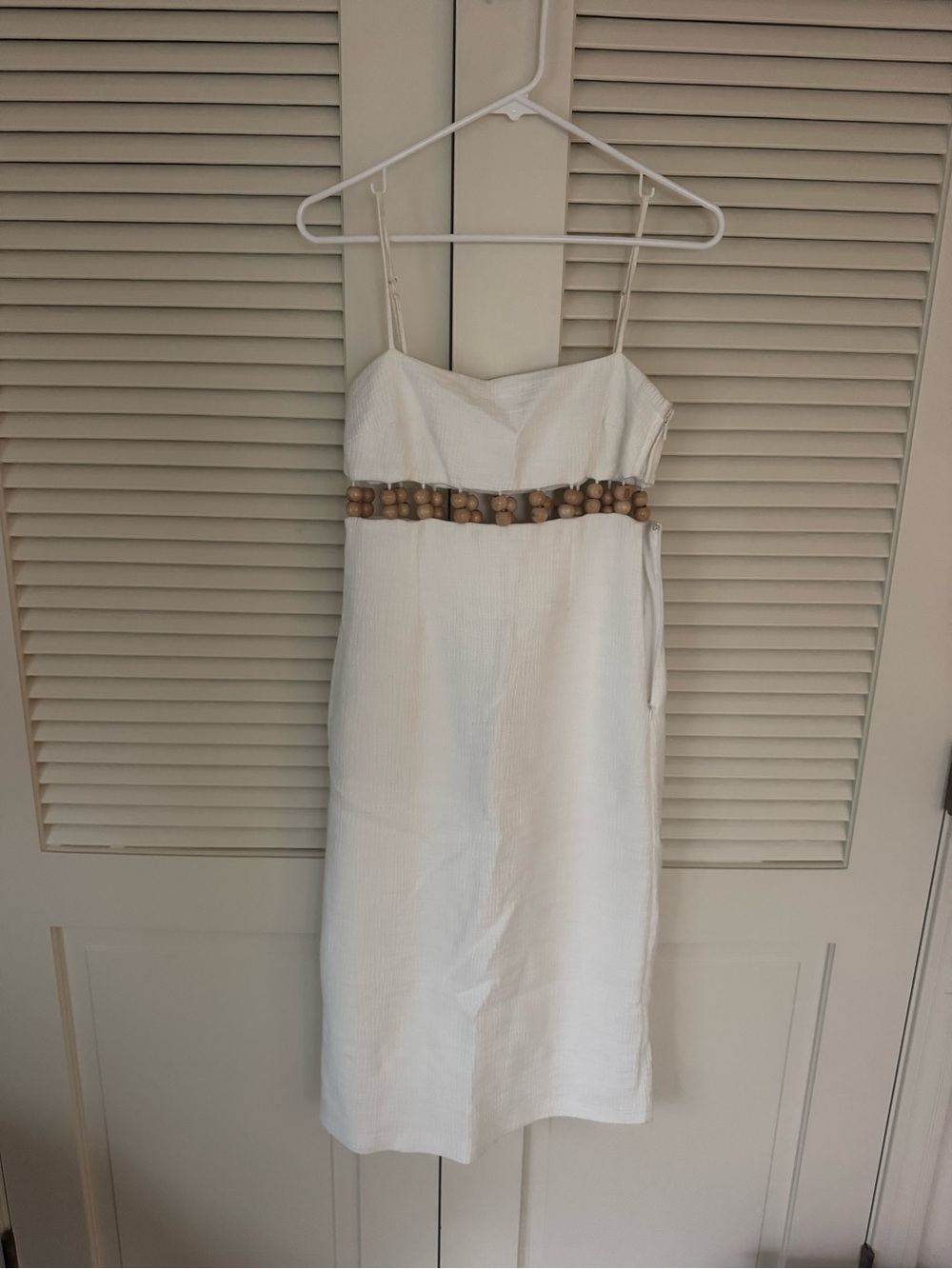 Antonio Melani White Spaghetti-Strap Midi Dress with Beaded Waist- Size 2